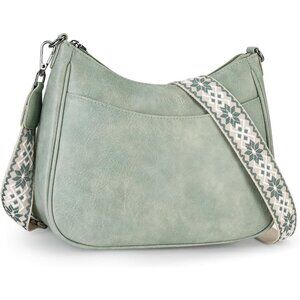 Women's Green Imported Leather Crossbody With Adjustable Strap Shoulder Handbag